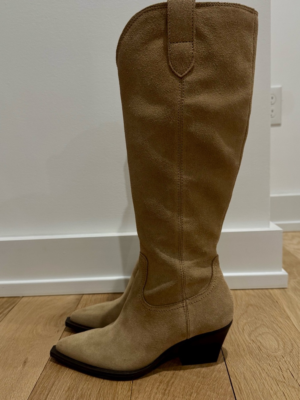 Dolce Vita Knee-High Suede Western Boots - Beige